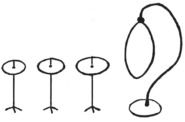 4 cowbells, suspended